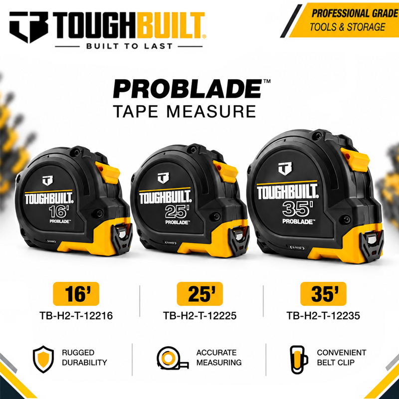 Stanley Tape 25Ft - TOUGHBUILT 16フィート/25フィート/35フィートシリーズ プロブレード ™ 巻尺、1.25インチ、両面に高コントラストの目盛り、プロ仕様の測定用巻尺