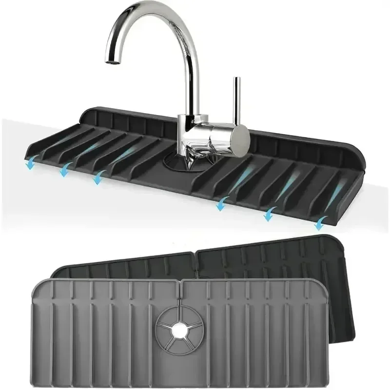 Silicone Tap Washer - シリコン製蛇口マット、食器用洗剤スポンジホルダー、シンクキッチンカウンター乾燥マット、浴室キッチンシンクスプラッシュガード排水パッド